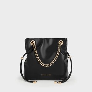Charles & Keith Black Shoulder Bag with Gold Chain